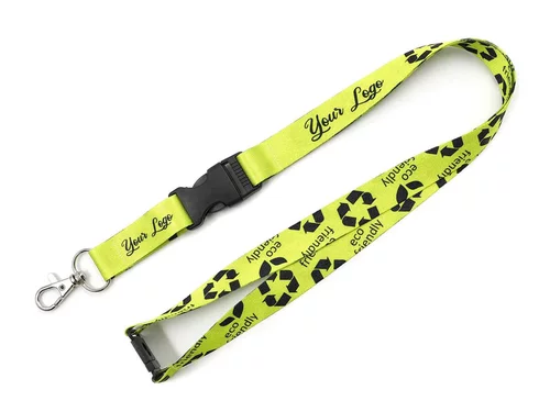 Nachhaltiges rPET Schlüsselband Lanyard mit Karabinerhaken, Schnappverschluss und Sicherheitsclip