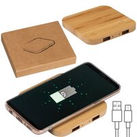 Wireless Charger aus Bambus mit 2 USB Hubs