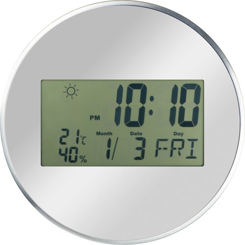 Verspiegelte Wanduhr mit Digitaldisplay