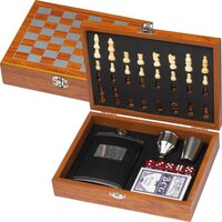 Spieleset mit Flachmann Schach- und Kartenspiel