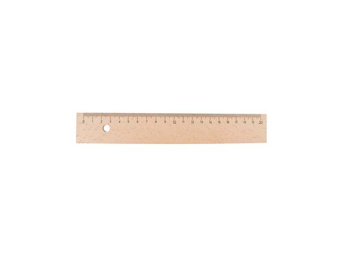 Holzlineal 20 cm aus Buchenholz mit Metalleinlage und Bohrung