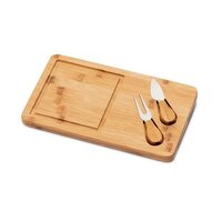 WOODS Käsebrett aus Bambus mit 2 Utensilien aus Edelstahl