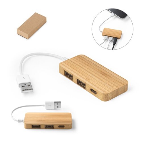 MOSER. HUB mit 2 USB-A und 1 USB-C Anschluss aus Bambus