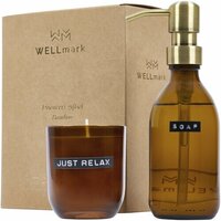Wellmark Discovery Seifenspender und Duftkerze Bambus-Set 200 ml Spender und 150 g Duftkerze
