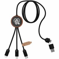 SCXdesign C37 40W 5-in-1 rPET Ladekabel in rundem Bambusgehäuse mit Leuchtlogo