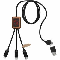 SCXdesign C38 40W 5-in-1 Ladekabel aus rPET in quadratischem Bambusgehäuse mit Leuchtlogo