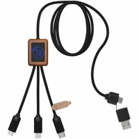 SCXdesign C38 40W 5-in-1 Ladekabel aus rPET in quadratischem Bambusgehäuse mit Leuchtlogo
