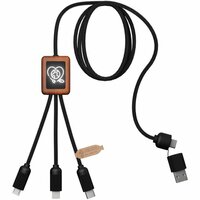 SCXdesign C38 40W 5-in-1 Ladekabel aus rPET in quadratischem Bambusgehäuse mit Leuchtlogo