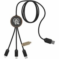 SCXdesign C36 3-in-1 rPET erweitertes Ladekabel mit Leuchtlogo in rundem Bambusgehäuse