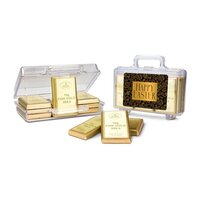 Geschenkartikel  Präsentartikel Frohe Ostern Goldkoffer mit 12 Goldbarren Edelvollmilch-Schokolade 120 g