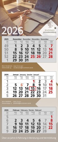 3 Monats-Wandkalender Premium 3, 4-sprachig