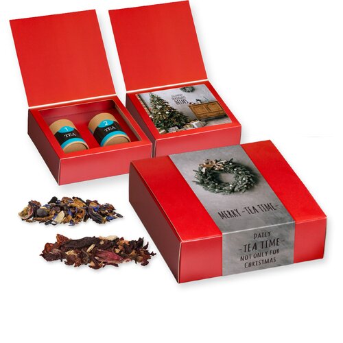 Verschiedene Teesorten, Bio und nicht-Bio, ca. 60-120g, Geschenk-Set Premium mit 2 Biologisch abbaubaren Eco Pappdosen Midi